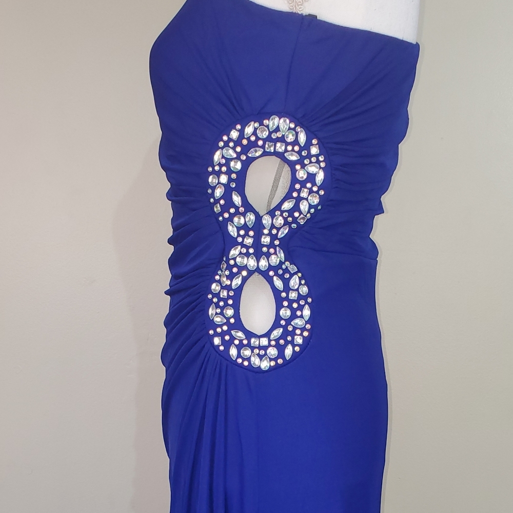 Pompows one shoulder jeweled maxi formal dress Med - Picture 4 of 7
